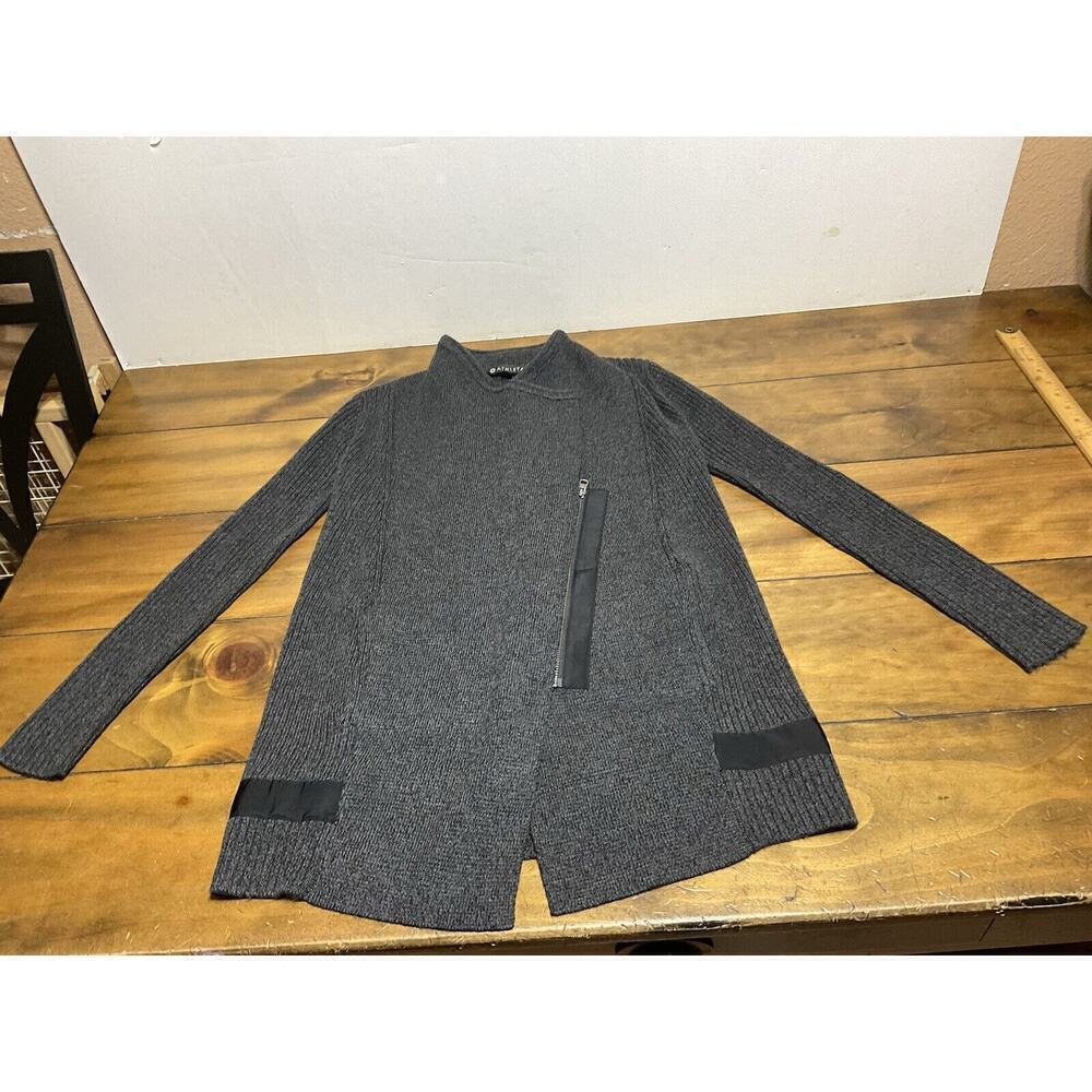 Athleta Thermolite Sentinel Sweater Wrap Grey Ribbed Merino Wool Cardigan Sz XS